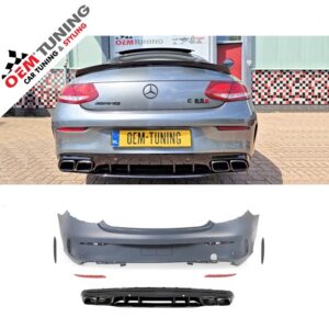 Achterbumper geschikt voor C-Klasse C205 A205 | & Hoogglans Diffuser in C63 AMG Style