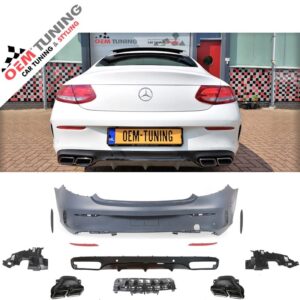 Achterbumper met Diffuser geschikt voor C-Klasse C205 A205 | C63 AMG Style | 15-23 | Black