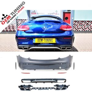 Achterbumper met Diffuser geschikt voor C-Klasse C205 A205 | C63 AMG Style | 15-23 | Chrome